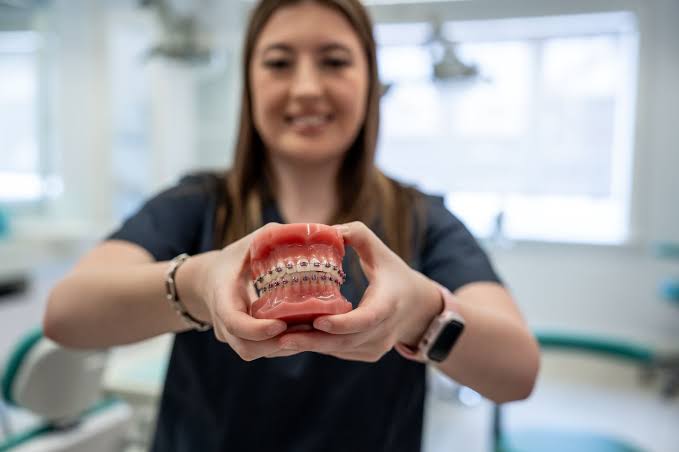 Smile with braces at Viva Orthodontics in Waterdown